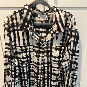Calvin Kline, Black/tan/white abstract blouse, 100% polyester, size 3X